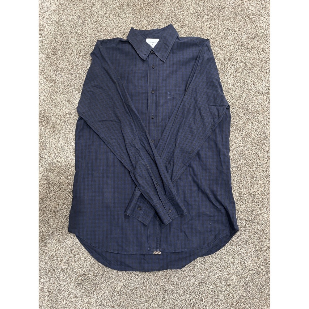 Billy Reid Mens Standard Fit Plaid Button Down Shirt Navy Blue Black Cotton M